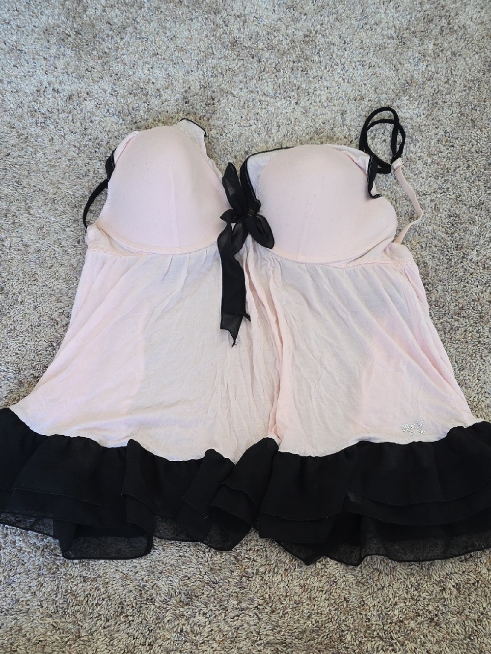 Victoria's Secret Light Pink and Black Ruffle Babydoll Chemise